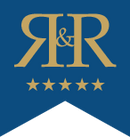 Logo with 'R&R' initials and five stars on a white background