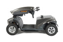 Warm Bronze Vita E mobility scooter with tiller folded and seat removed for transport on a white background