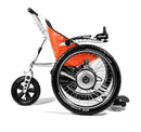 Trekinetic GTE All Terrain Powered Wheelchair orange. Side view