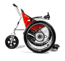 Trekinetic GTE All Terrain Powered Wheelchair Red. Side view