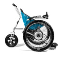 Trekinetic GTE All Terrain Powered Wheelchair Teal. Side view