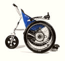 Trekinetic GTE All Terrain Powered Wheelchair Blue. Side view