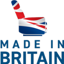 Logo with a mortar and pestle design featuring the British flag, accompanied by the text 'Made in Britain'.