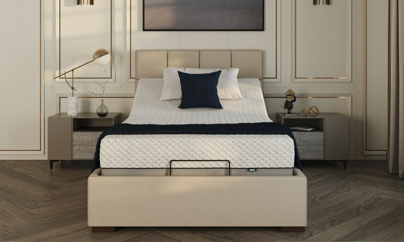 Opera Hagen Small Double bed. Shown end on with head elevated