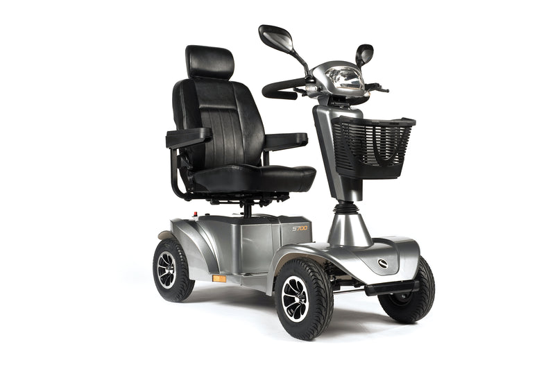 S700 Mobility Scooter in Silver. Front 3/4 View
