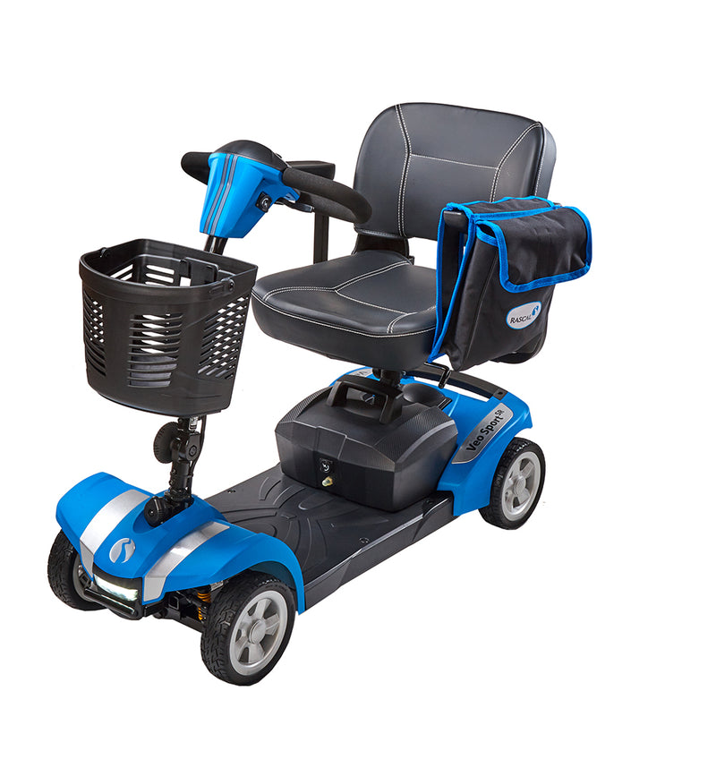 Veo Sport LiFe Mobility Scooter Blue with bag accessory