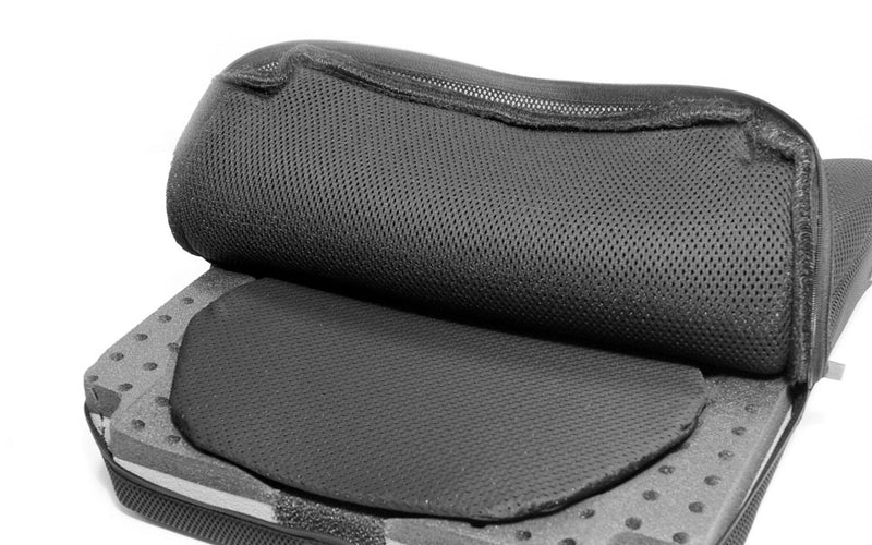 Image shows the Jay Lite cushion cover pulled back to reveal the construction of the cushion and the breathable fabric.