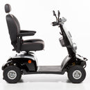 Black Kymco Maxi mobility scooter with a driver seat on a white background