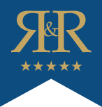 Logo with 'R&R' initials and five stars on a white background