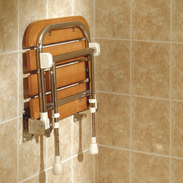 Wooden slatted shower seat Unique Mobility Bathroom Aids Unique Mobility
