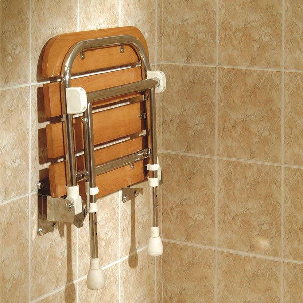 Wooden slatted shower seat